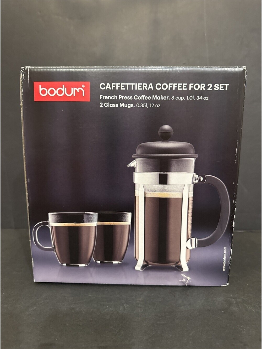 Bodum Caffettiera 8-Cup Classic French Press Coffee Maker with Bonus Glasses New